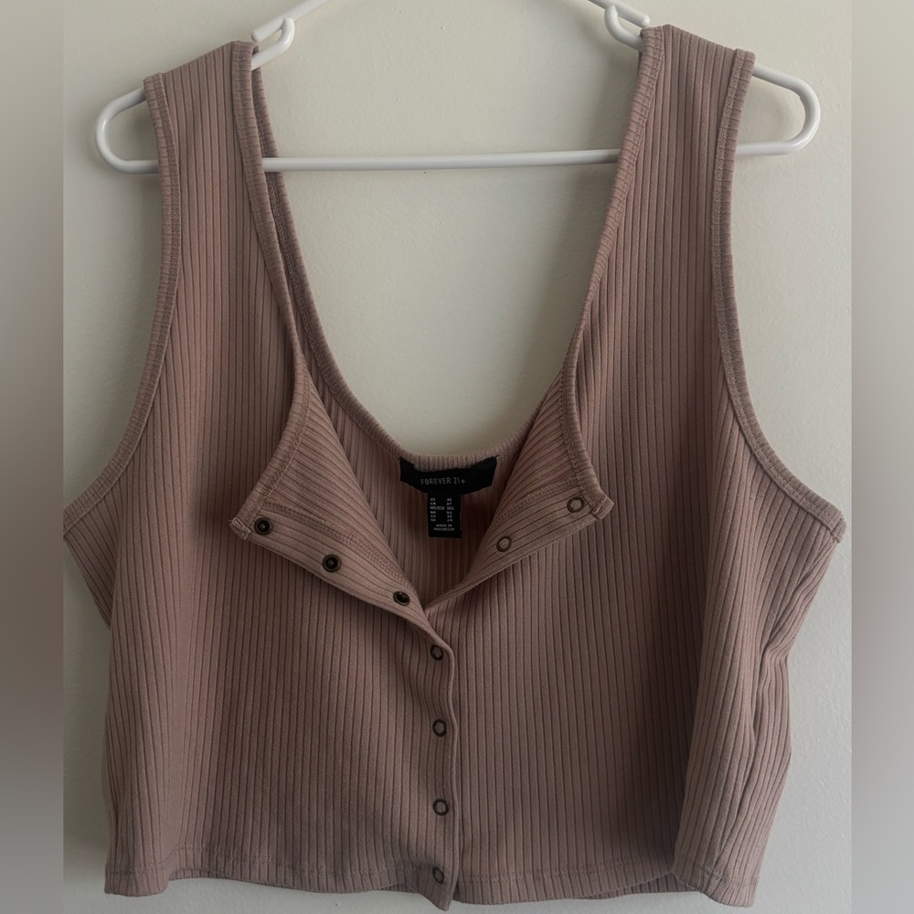 Forever 21 Buttoned Ribbed Cropped Tank Top